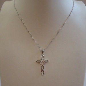 18k White Gold Over Sterling Silver Cross Necklace